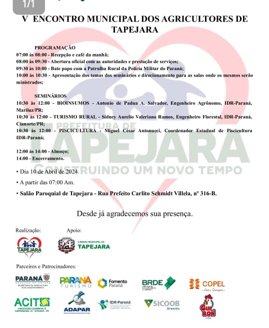 Tapejara: Vem ai o 5º Encontro e Agricultores.